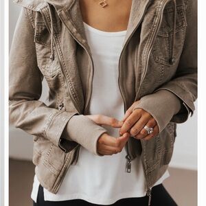 Magnolia Taupe Utility Jacket with Rib Knit Cuffs